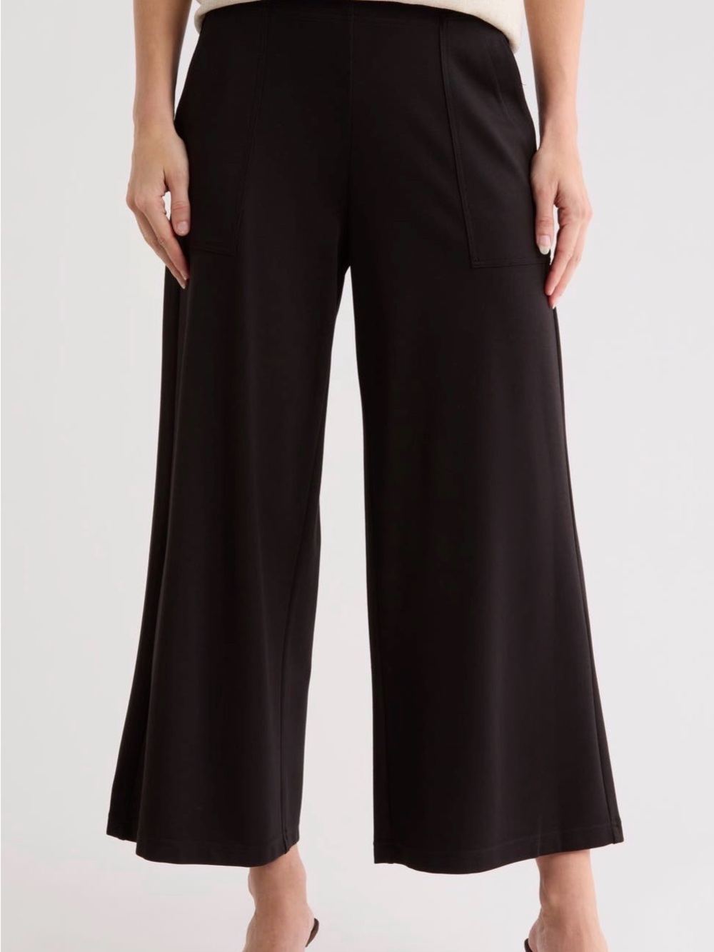 Max Studio Black Ponte Wide Leg Pull-On Pants Size Medium High Rise Workwear